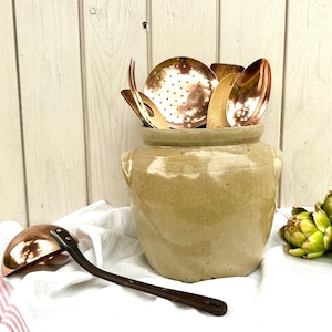 Vintage French Stoneware Confit Pot: Rustic Kitchen Utensil Holder
