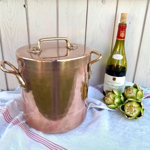 Antique French Copper Stockpot: Bronze Handles, Country Kitchen Cookware
