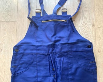 Vintage Moleskin French Dungarees: Indigo Blue Workwear Overalls