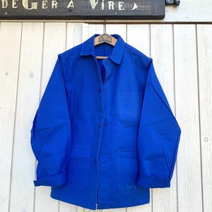 Vintage French Workwear Chore Coat: Bugatti Blue Cotton Jacket (EU 42)