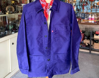 MOLESKIN Adolph Lafont small size indigo blue chore coat, lightly used painter work jacket size XS, French workwear, all cotton