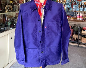 Cappotto da lavoro in fustagno blu indaco vintage: giacca da lavoro francese XS