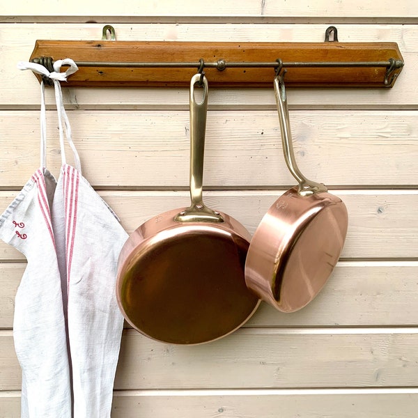 CHOMETTE FAVOR 2 French Copper Sauté Pans, Skillet/Frying Pans 16cm & 20cm Heavy Professional Vintage copperware, country farmhouse kitchen