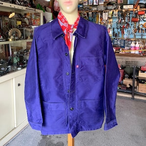 MOLESKIN Adolph Lafont small size indigo blue chore coat, lightly used painter work jacket size XS, French workwear, all cotton