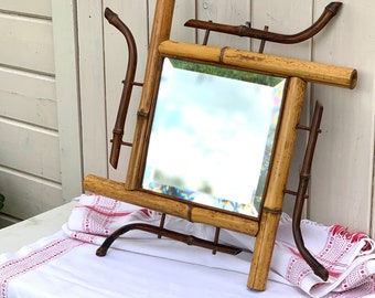 Antique French Bamboo Bevelled Mirror: Art Deco Wall Decor, 1920s