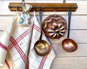 French vintage hanging decor: 2 copper/iron utensils & 1 copper cake mould, country farmhouse kitchen decor,