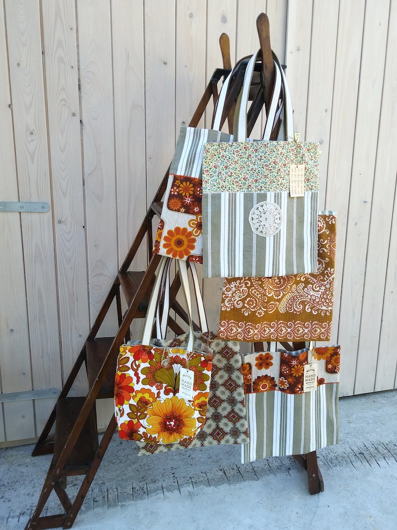 Handcrafted Toteshoppermarket bags Sac cabas vintage fabrics Made in France