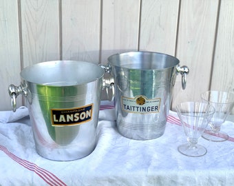 French Retro Champagne wine cooler ice bucket, choose LANSON or TAITTINGER, bistro barware, housewarming gift idea