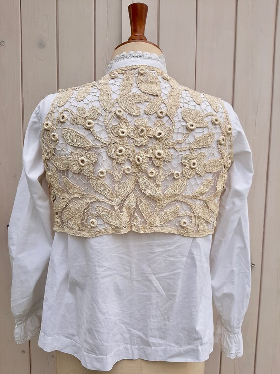 Beautiful French Antique cream crochet lace boler… - image 6