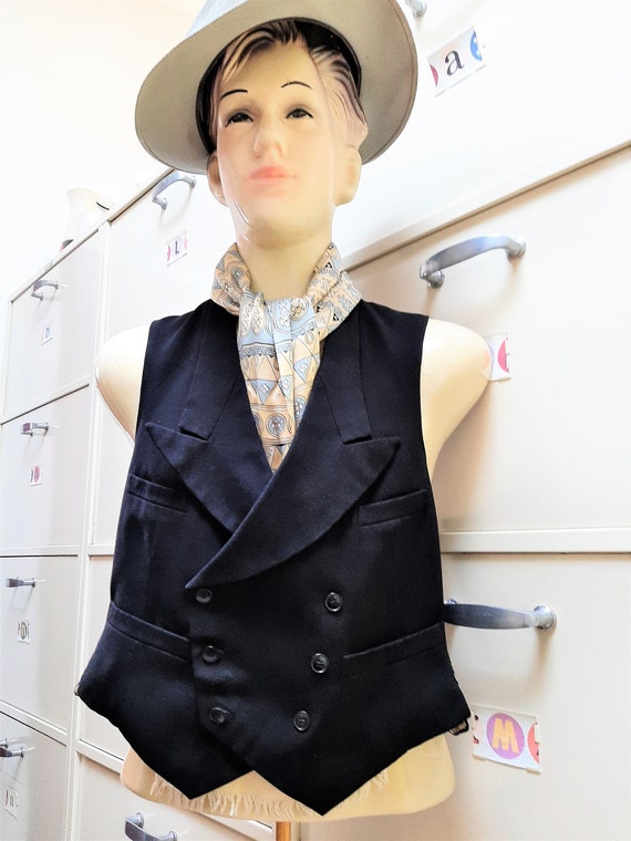 1930s French double breasted black waistcoat, vint