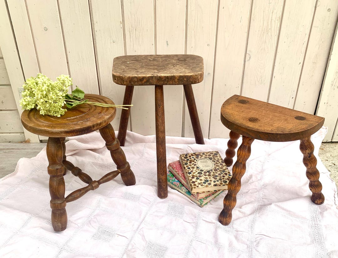 Vintage French Milking Stool: Rustic Country Cottage Plant Stand - Etsy