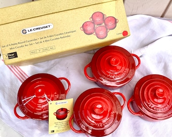 LE CREUSET New Box Set: 4 Mini Red Casseroles, French Cookware