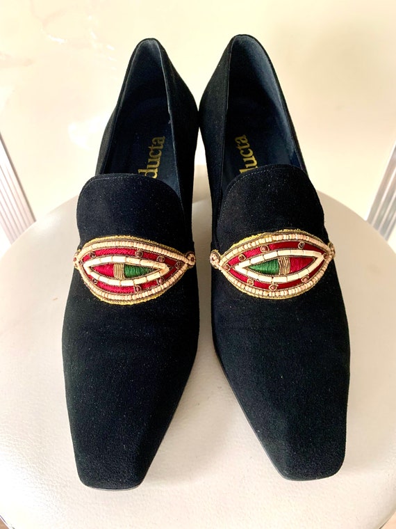 Vintage black suede pumps, leather shoes made in … - image 1