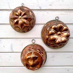 Juego de moldes de cobre para tartas estilo francés vintage: decoración rústica para cocina de granja