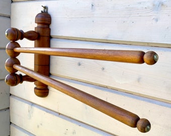 French vintage towel rail, 2 wooden rods, faux bamboo, country farmhouse, shabby decor, mid century made in France