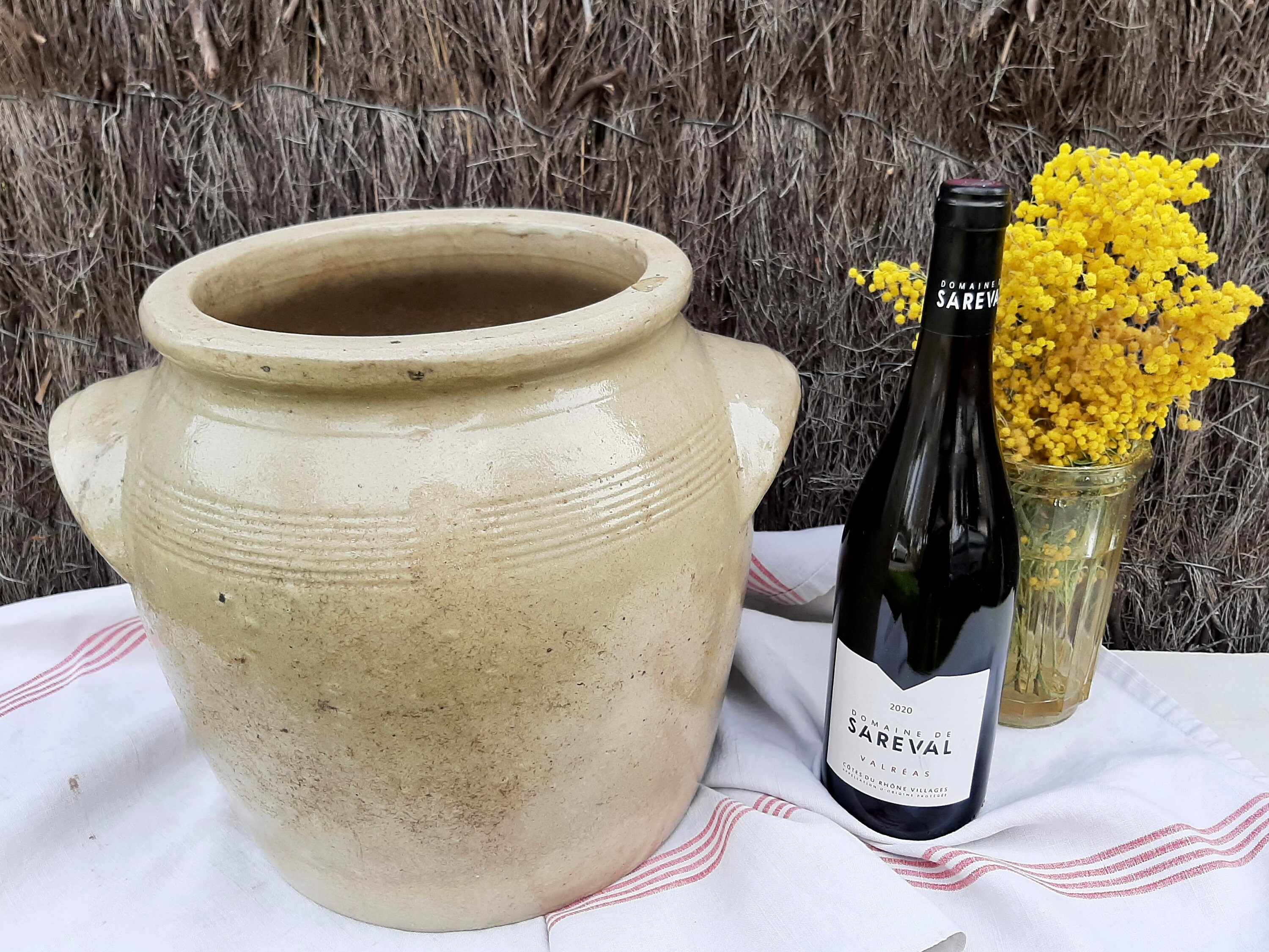 xl Français Pot Confit en Grès Émaillé, Cuisine de Ferme Rustique Antique Du Début Des Années 1900, 