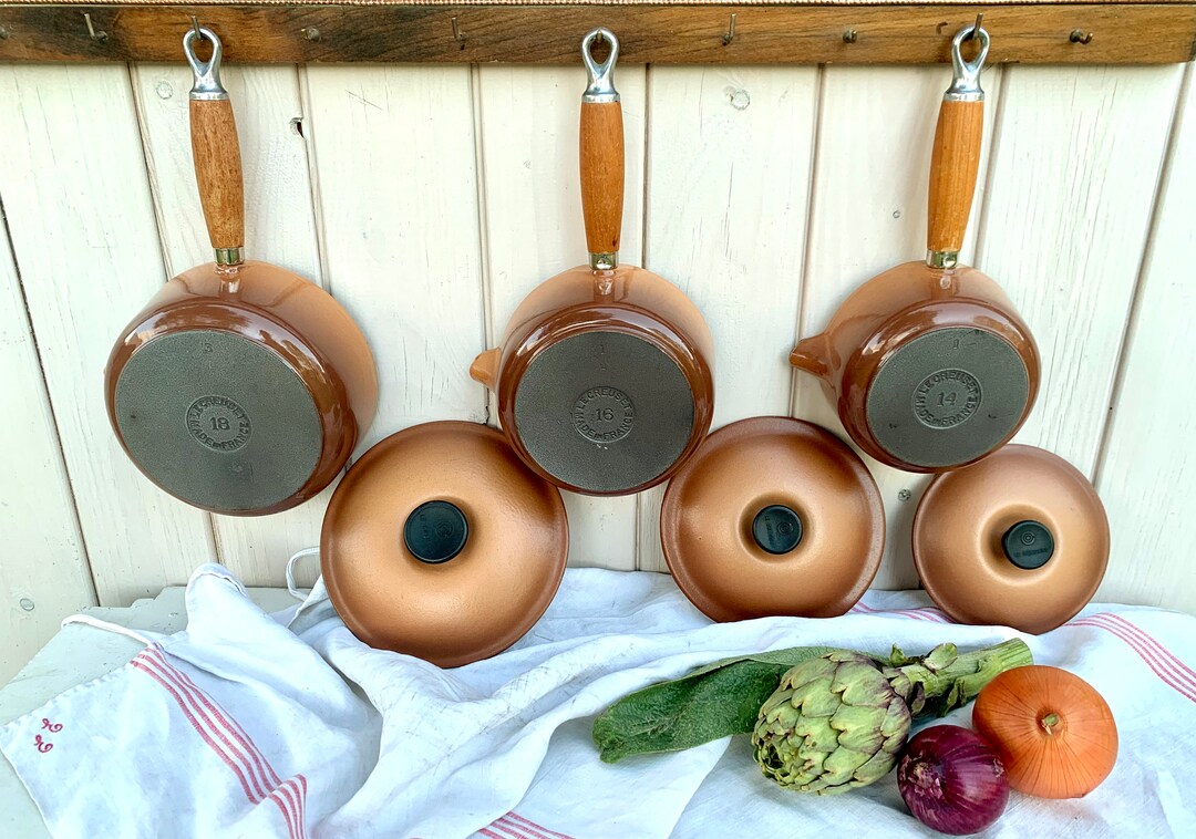 LE CREUSET 3 French Vintage Enamelled Cast Iron Saucepans 14 18 16 With