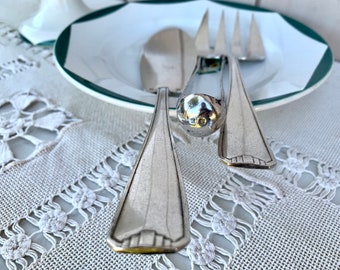 Antique French silverware service, Art Deco tableware, silver plated serving utensils with sugar tongs, housewarming gift, wedding present