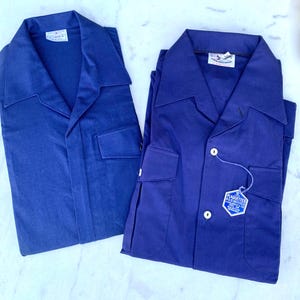 French vintage Indigo blue chore SHIRT, Deadstock Bleu de Travail,  lightweight cotton workwear, approx size S/M, 2 models