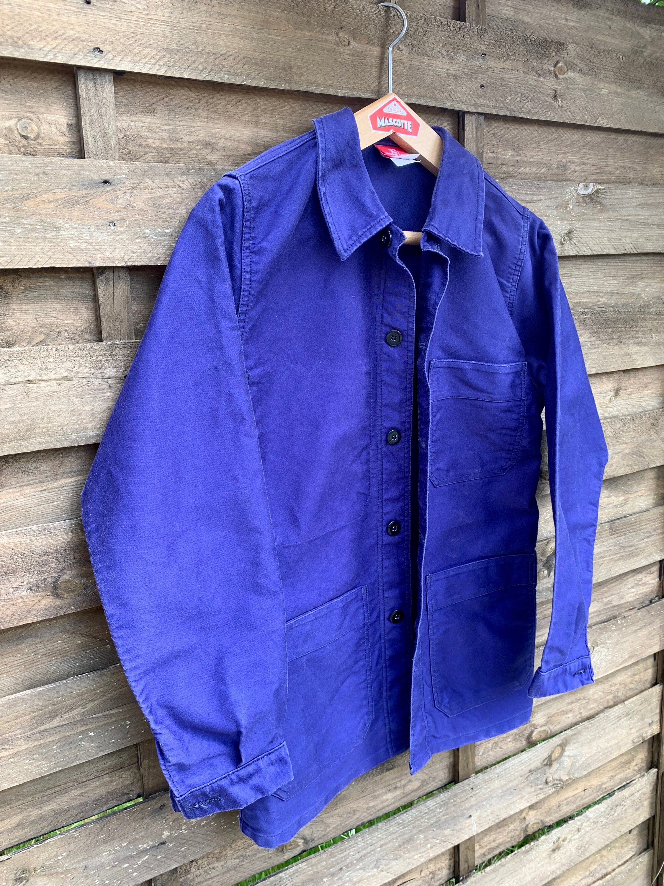 Vintage Indigo Blue Moleskin Chore Coat: French Workwear Jacket XS