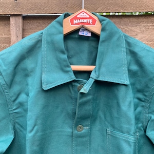 Unworn Green Vintage French Chore jacket, Mens Size S, Womens Size M, 100% cotton Sanfor, Utility worker coat, Authentic unisex workwear