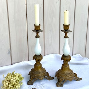 Wonderful pair of vintage French candlestick holders, Rococo style, attractive & very decorative, romantic chic housewarming/wedding gift