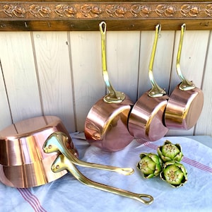 French Copper Saucepans: Vintage Windsor Pots with Bronze Handles