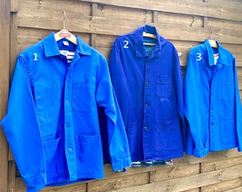 French chore coat, unworn 80s Blue vintage workwear, choose your mechanic carpenter painter jacket France, Size M/L bleu de travail