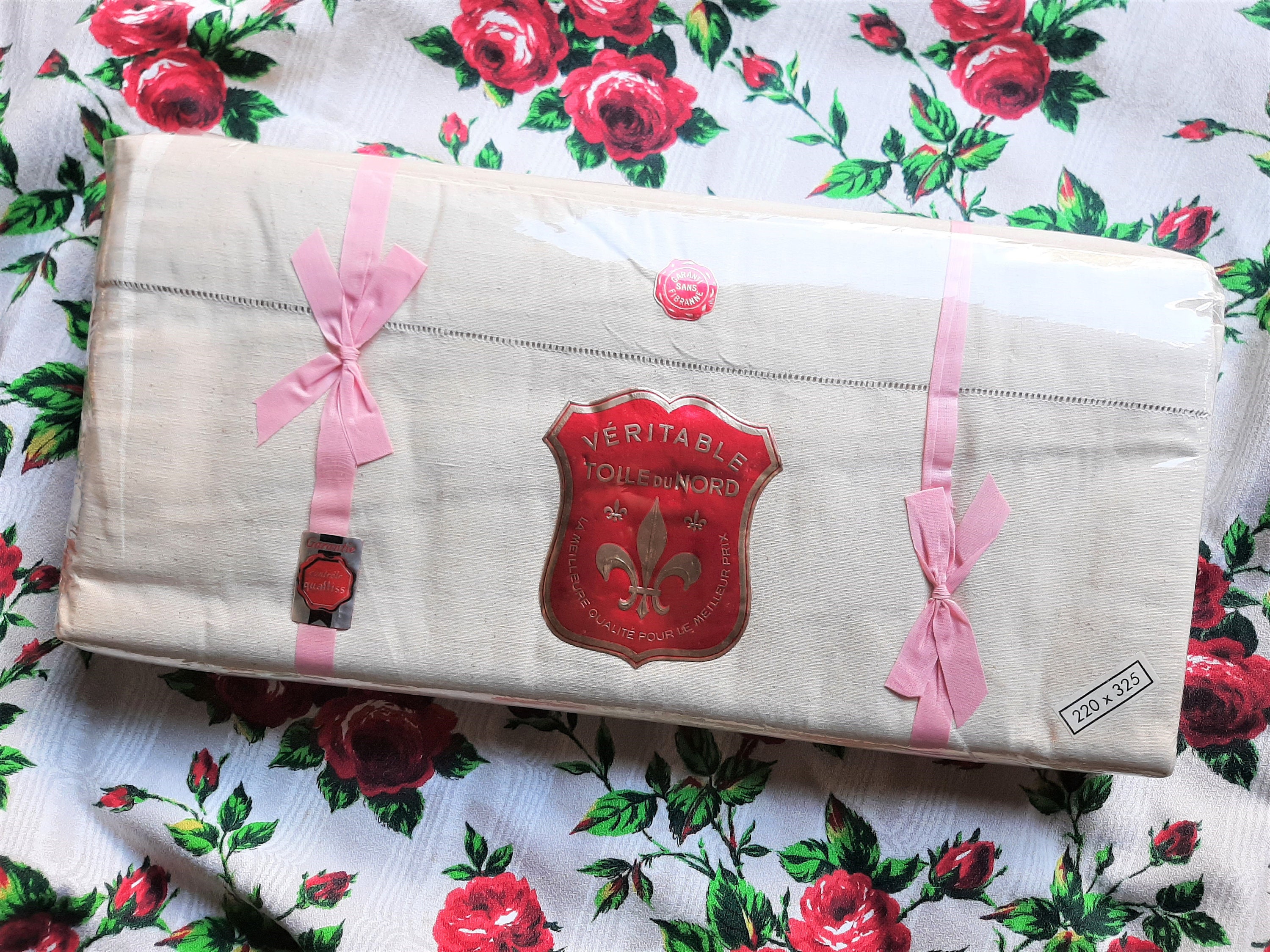 Nos Mid Century Vintage Français Pure Cotton Flat Sheet, Emballage d'origine. L220cm X L325cm/86.6 1