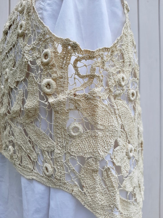 Beautiful French Antique cream crochet lace boler… - image 9