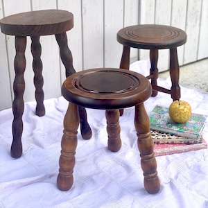 Vintage French Milking Stool: Rustic Country Cottage Plant Stand