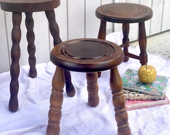 Vintage French Milking Stool: Rustic Country Cottage Plant Stand