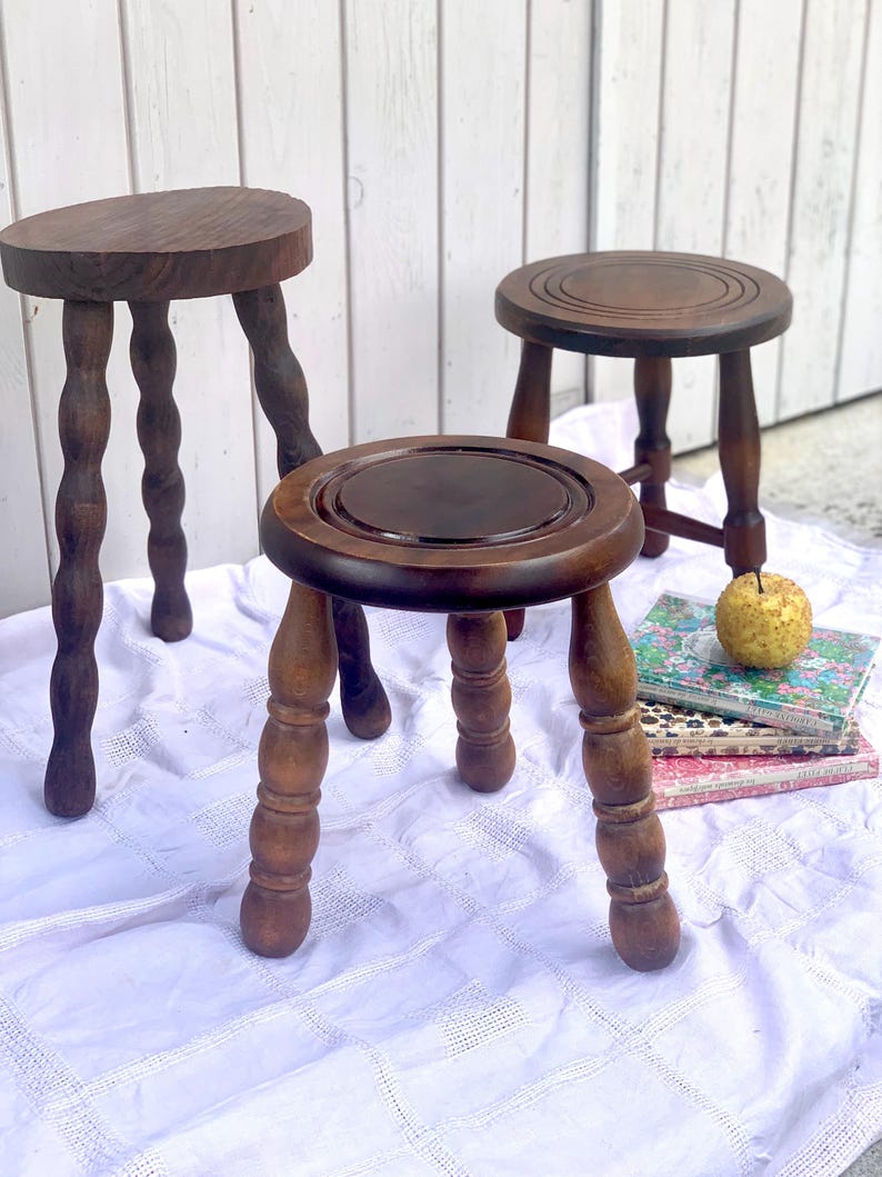 Vintage French Milking Stool: Rustic Country Cottage Plant Stand - Etsy