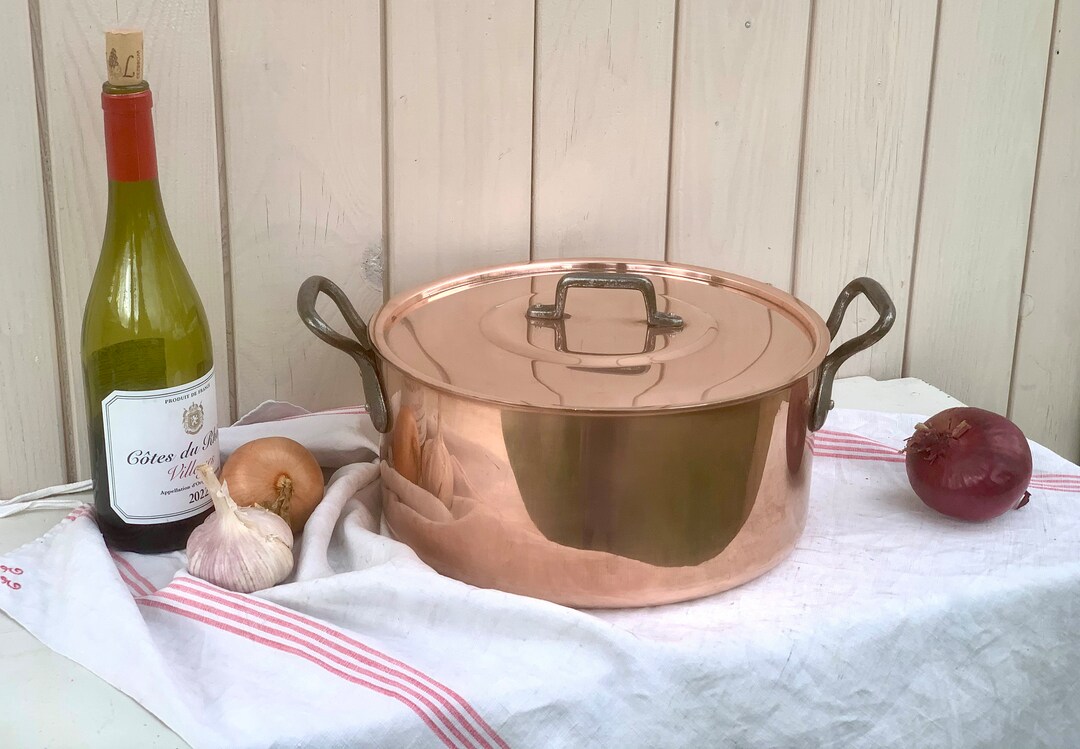 XL French Round Copper 11 Stockpot / Dutch Oven, 1.7mm Cocotte Marmite