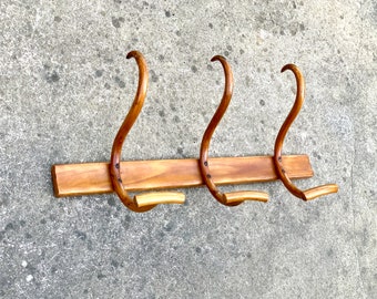 French Thonet style bent wood coat rack, Mid Century wall mounted sturdy wooden hat/coat pegs, housewarming/wedding gift, rustic decor