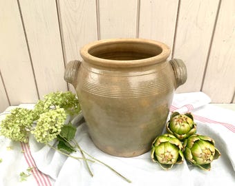 Vintage French Stoneware Confit Pot: Rustic Farmhouse Kitchen Decor