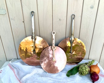 French antique hand forged copper lollipop splash lid, choose your size 21.5/24/26 cm vintage skillet lid, copper rivets, country farmhouse