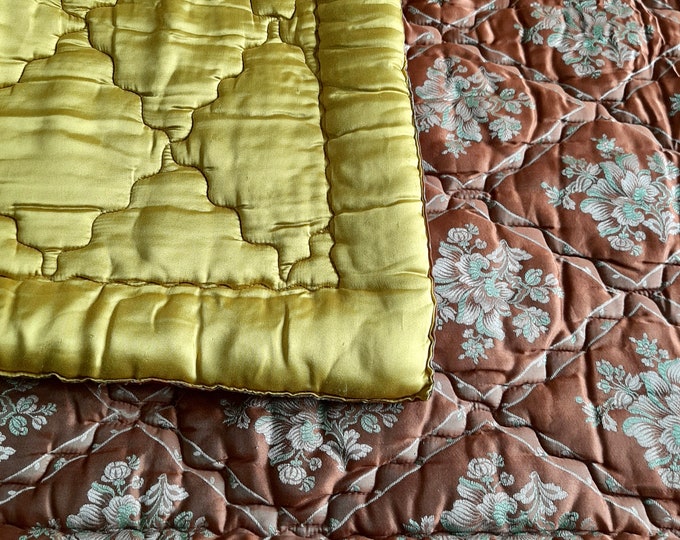 Mid Century French Quilted Eiderdown Bed Cover, Shimmering Terracotta
