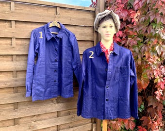 Vintage French Chore Coat: Indigo Blue Cotton Workwear Jacket, Size M