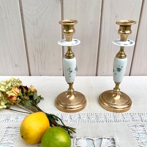 Wonderful RARE pair of vintage French candlestick holders, ceramic floral detail, romantic, home decor, housewarming/wedding gift