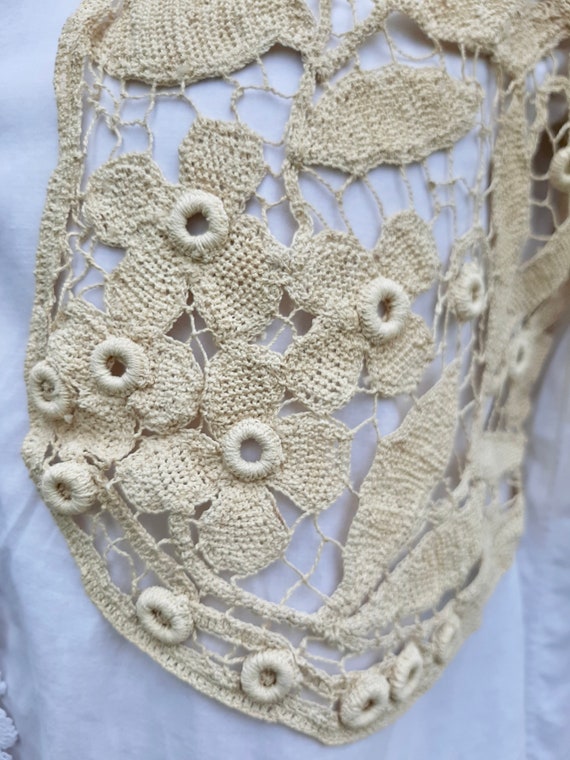 Beautiful French Antique cream crochet lace boler… - image 5