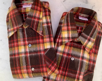 Vintage French Plaid Flannel Shirt: 1960s/70s Deadstock Workwear (Size S)
