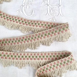 Vintage French Upholstery Braid Trim: Rose, Pistachio, Linen Passementerie