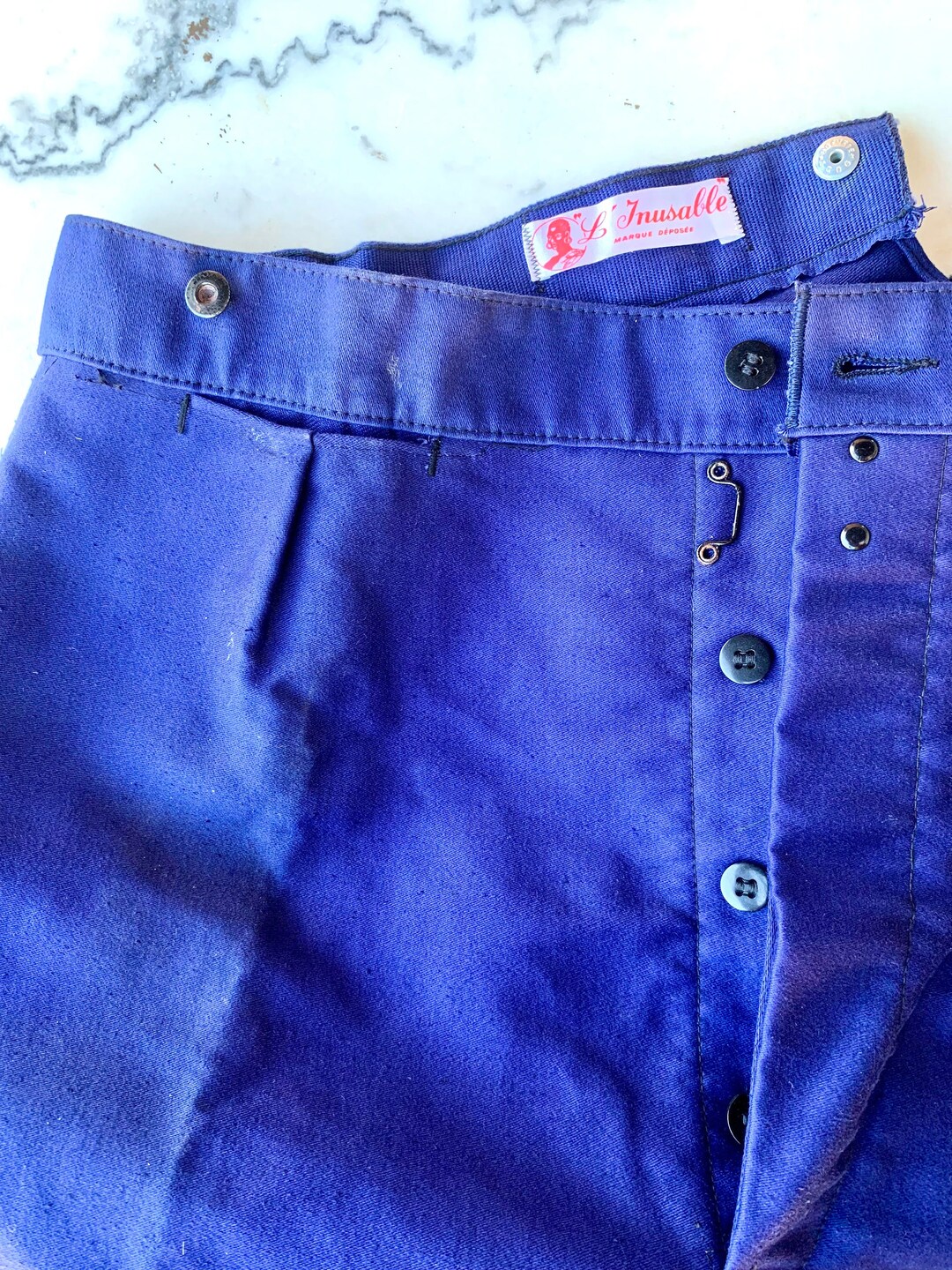 Deadstock Vintage French Moleskin Indigo Blue Chore Pants Made in