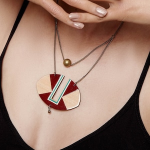 DONNA SARDA necklace, multi strand geometric necklace , modern jewelry, in garnet, burgundy color, Colorful - anniversary gift