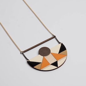 Geometric Wooden Statement Necklace: Hand-Painted Colorful Wood Jewelry