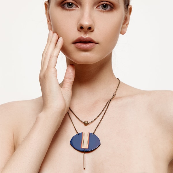 Collier DONNA SARDA, collier géométrique moderne à plusieurs rangs, pendentif en bois, cadeau d'anniversaire