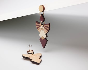 Hand Painted Wooden Dangle Earrings: Rotten Cherry, Ivory & Gold
