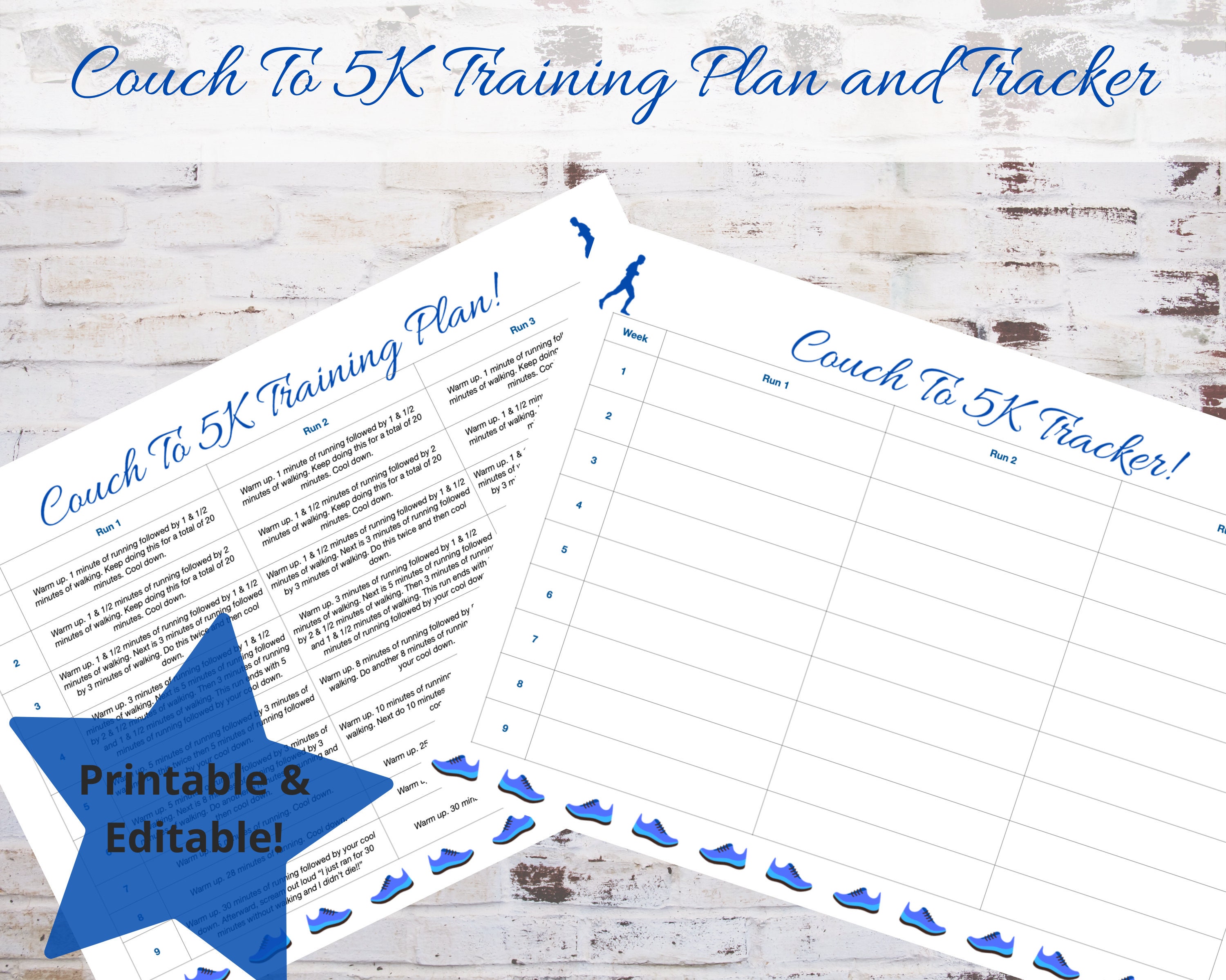 Printable Couch to 5K Training Plan and Printable/Editable | Etsy