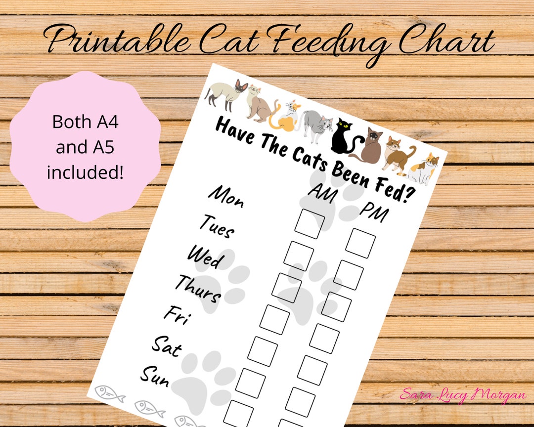 Printable Cat Feeding Chart. Cat Food Schedule. Pet Food Etsy UK